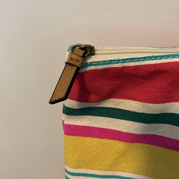 NWT Sonoma Multi Stripe Cotton Zip Faux Leather Tote - Picture 2 of 14